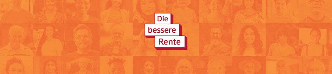 Oranger Hintergrund mit dem Schriftzug "Die bessere Rente"