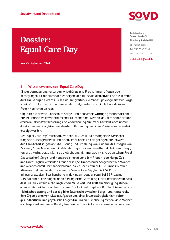 Titelblatt SoVD Dossier Equal Care Day