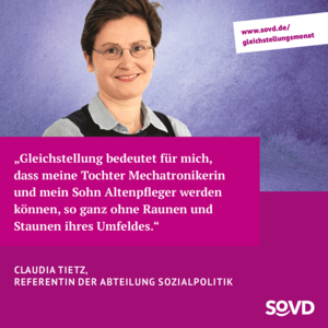 Foto und Zitat von Claudia Tietz, Referentin der Abteilung Sozialpolitik