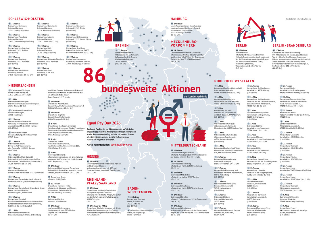 Übersichtskarte über Aktionen der SoVD-Gliederungen zum Equal-Pay-Day