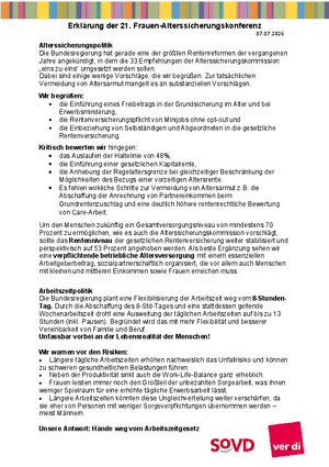 Erklärung der 21. Frauen-Alterssicherungskonferenz