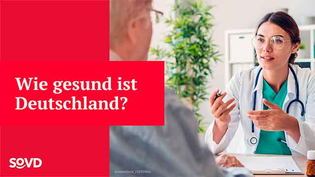 Ärztin spricht mit Patienten. Dazu der Text: Wie gesund ist Deutschland?